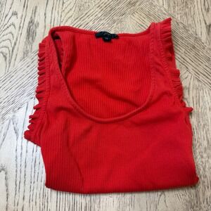 J. Crew XS Extra Small Red Ruffle Hem Sleeveless‎ Ribbed Tank Top